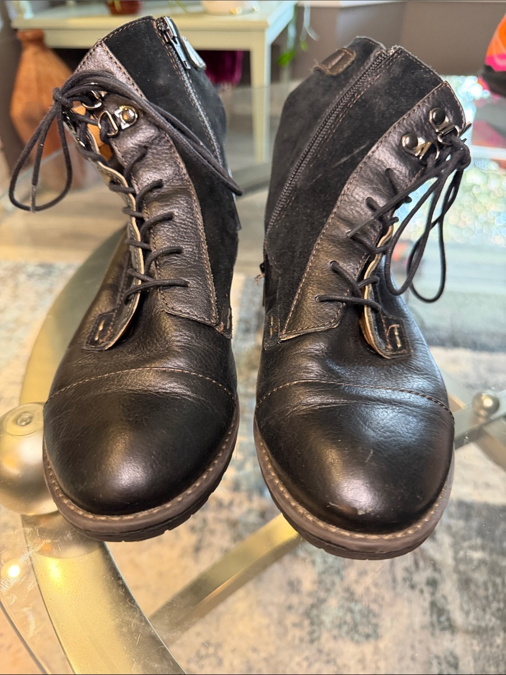 Montana Artisan Black Leather Side Zip Combat Boots 7M